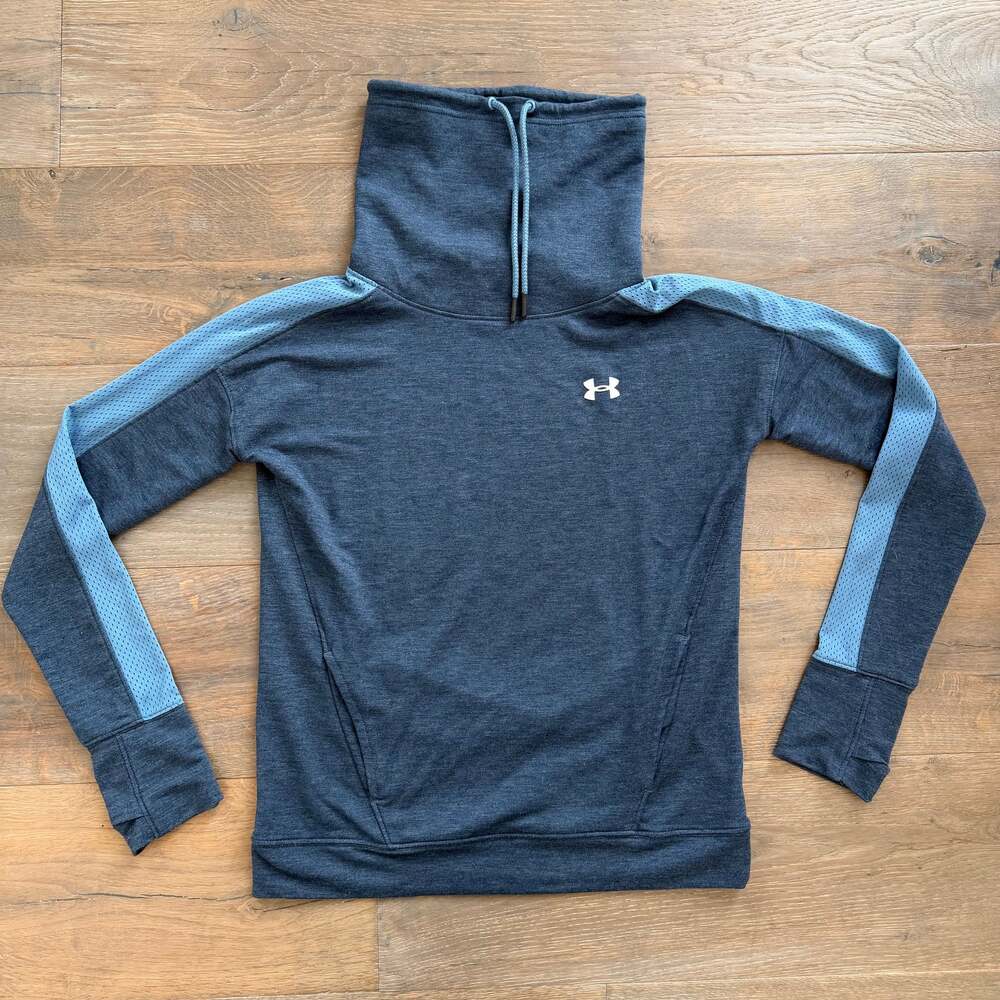 UNDER ARMOUR HOODIE WOMEN'S XS LOOSE FIT BLUE SWEATSHIRT FUNNEL NECK